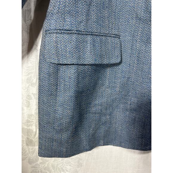 Vintage Norm Thompson Sport Coat 46 LONG Blue Tan 100% Pure Silk Deadstock - Picture 3 of 16